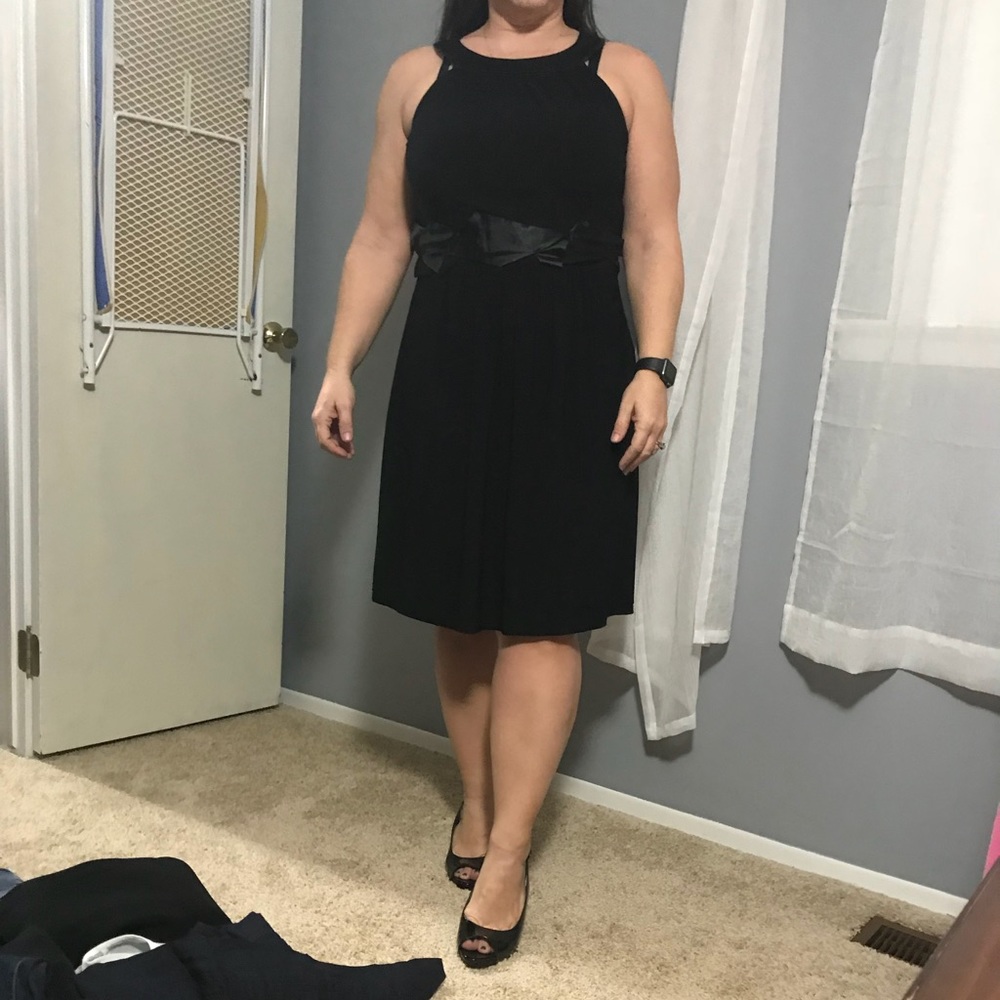 Black halter top cocktail dress